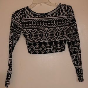 Aztec long-sleeve crop top